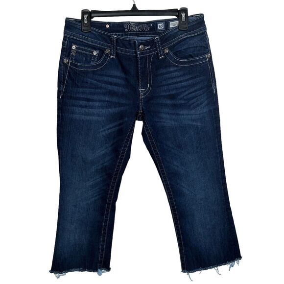 Miss Me Women’s Size 30 Cropped Frayed Bootcut Jeans JP5489B2 Bling Flap Pocket - Picture 1 of 13